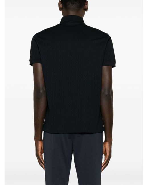 Emporio Armani Black Pattern-jacquard Polo Shirt for men