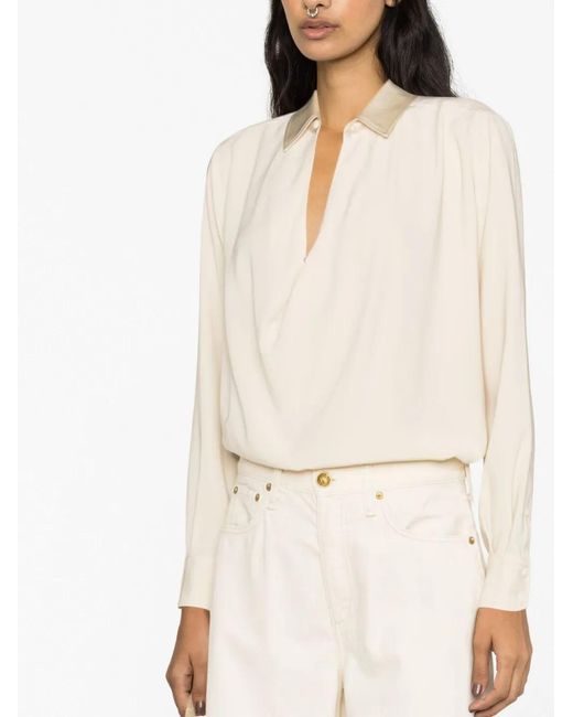 Rag & Bone Natural Philippa Draped Satin Blouse