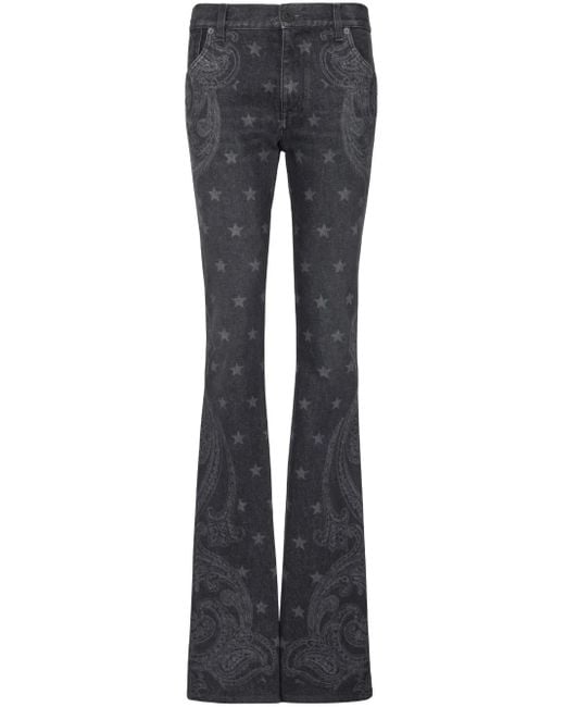 Balmain Blue Printed High-Rise Flared Jeans