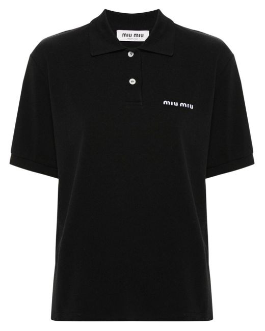 Miu Miu Black Logo-embroidered Polo Shirt