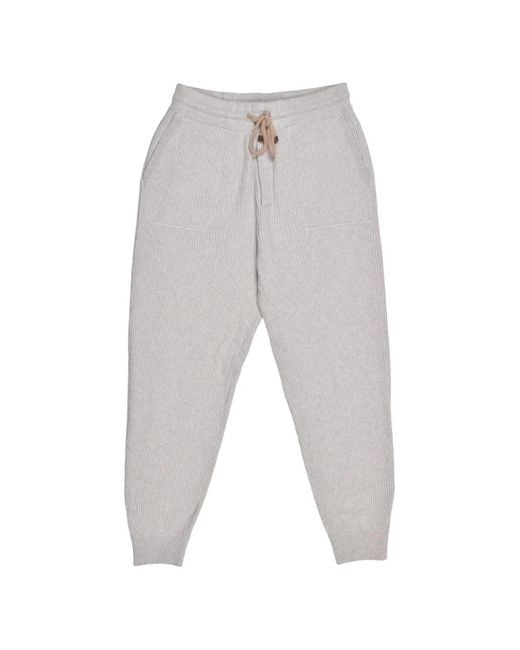 Brunello Cucinelli White Ribbed-Knit Track Pants for men