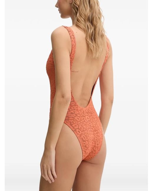 Bondeye Orange Maillot De Bain À Motif Léopard Et Effet Froissé