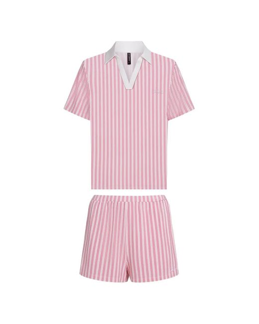 Karl Lagerfeld Pink Signature Stripe-Print Pajamas
