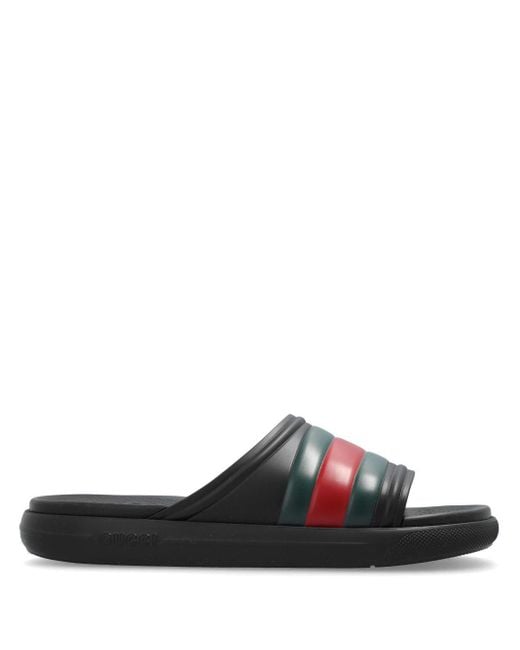 Sandali Slides Con Decorazione Web di Gucci in Black da Uomo