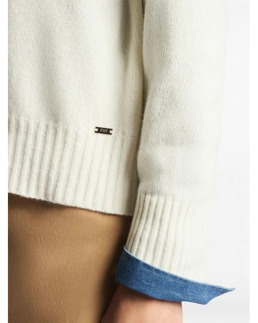 Fay White Pullover Mit Logo-Schild