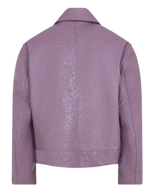 Jil Sander Purple Textured Zip-Fastening Leather Jacket for men