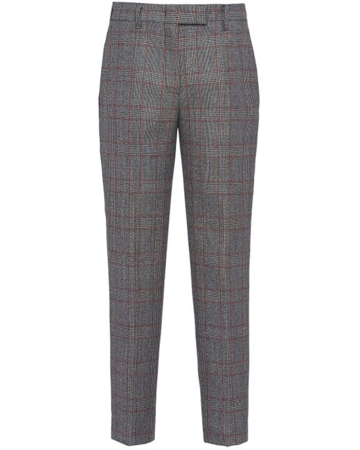Prada Gray Prince Of Wales-check Tailored Trousers
