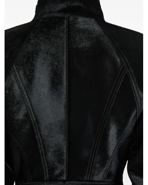 Balmain Black Pony-Effect Leather Peplum Jacket