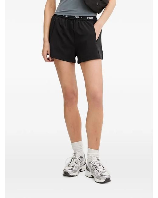Guess Black Logo-Waistband Shorts
