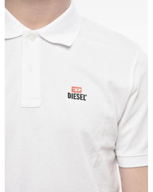 DIESEL White Logo-Print Piqué-Textured Polo Shirt for men