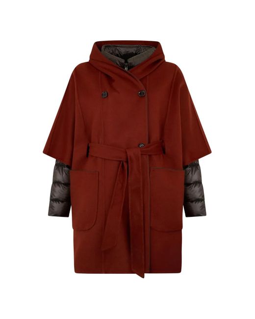 Moorer Red Hooded Belted Coat