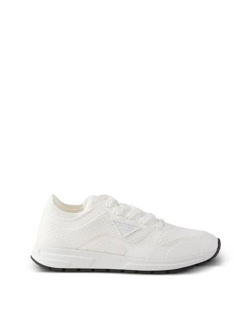 Prada White F0009 Knit Fabric Rubberized Technical Inserts Sneakers