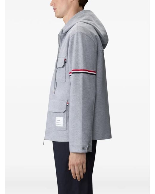 Thom Browne Gray Zip-Fastening Hooded Jacket for men