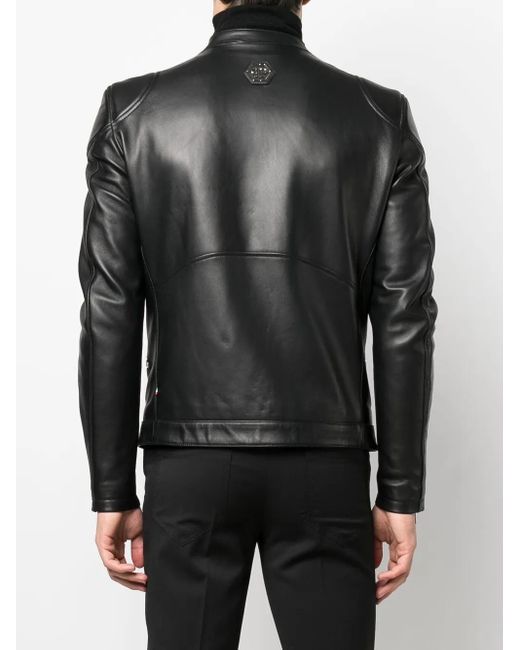 Philipp Plein Black Zip-Through Biker Jacket for men