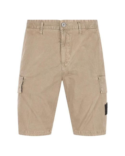 Stone Island Natural L100018 Organic Cotton Stretch Broken Twill 'Old' Effect Shorts for men
