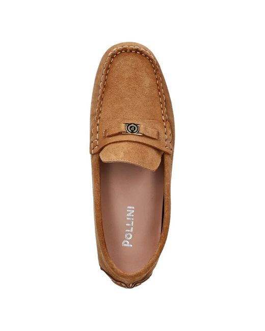 Pollini Brown Mocassins En Daim À Plaque Logo