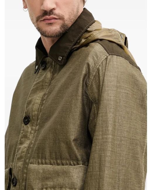 C P Company Blue Mille Hooded Patch-Pockets Jacket for men