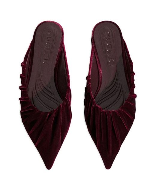 Mugler Red Flache Mules Mit Spitzer Kappe