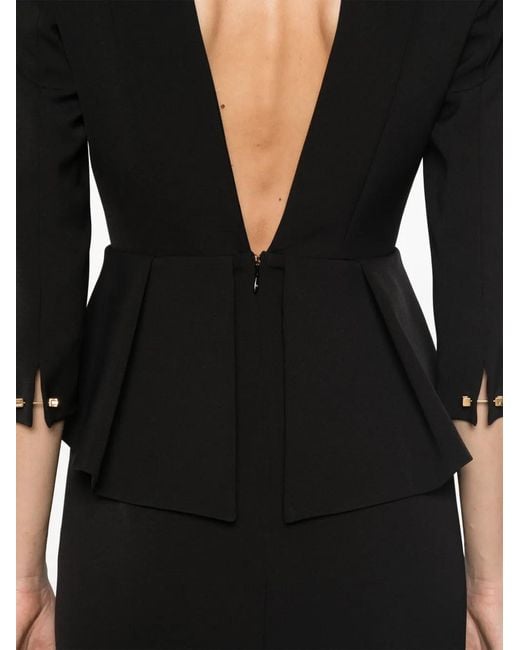 Elisabetta Franchi Black Peplum-Waist Shawl-Lapel Dress