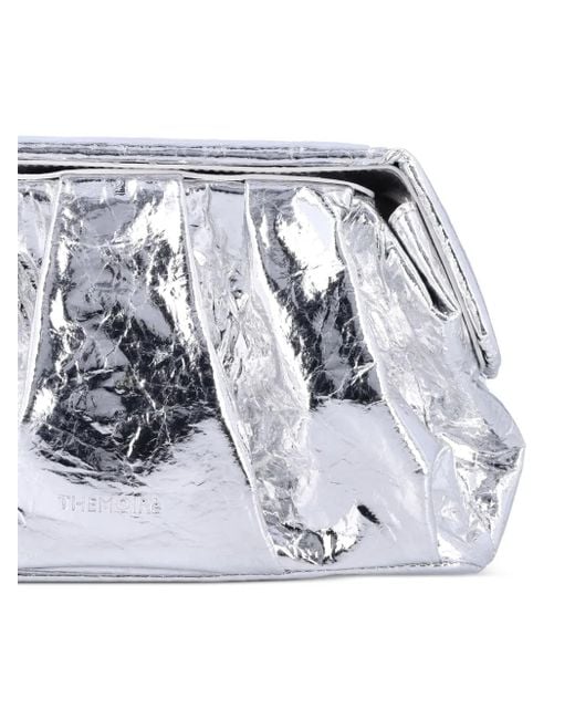 THEMOIRÈ White Afrodite Pleated Metallic-Effect Clutch Bag