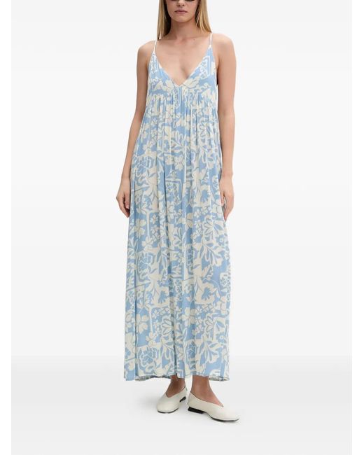 Rip Curl Blue Party Pack Floral-Print Pleated Maxi Dress