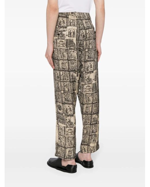 Uma Wang Natural Graphic-Print Straight-Leg Trousers for men