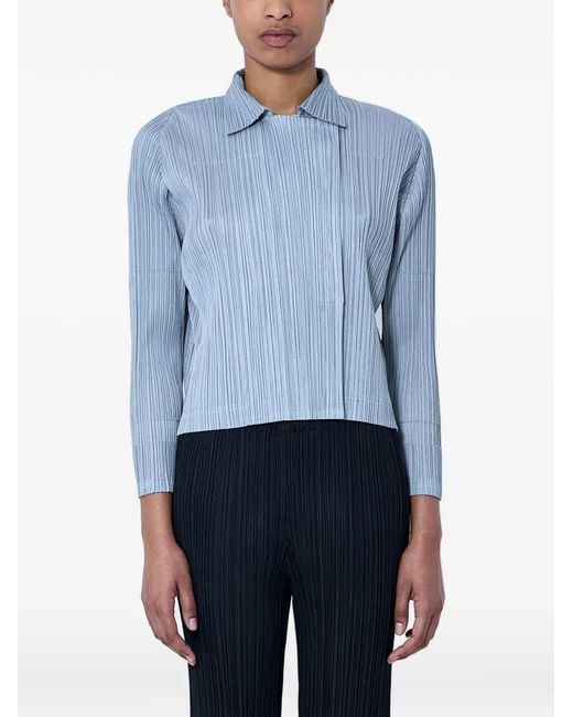 Pleats Please Issey Miyake Blue Pleated Long-Sleeve Shirt