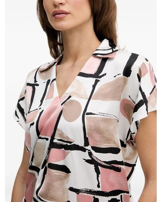 Joseph Ribkoff White Abstract-Print Short-Sleeve Top