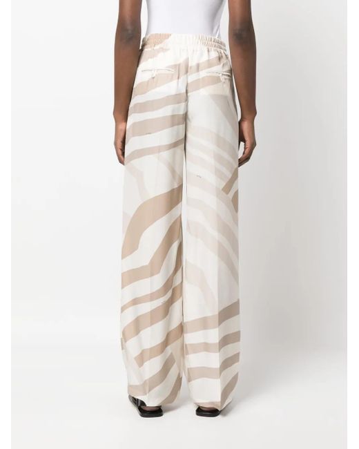 Kiton White Abstract-Print Drawstring Silk Trousers