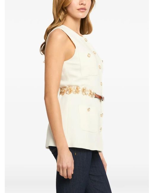 Cinq À Sept White Embellished Belted Vest