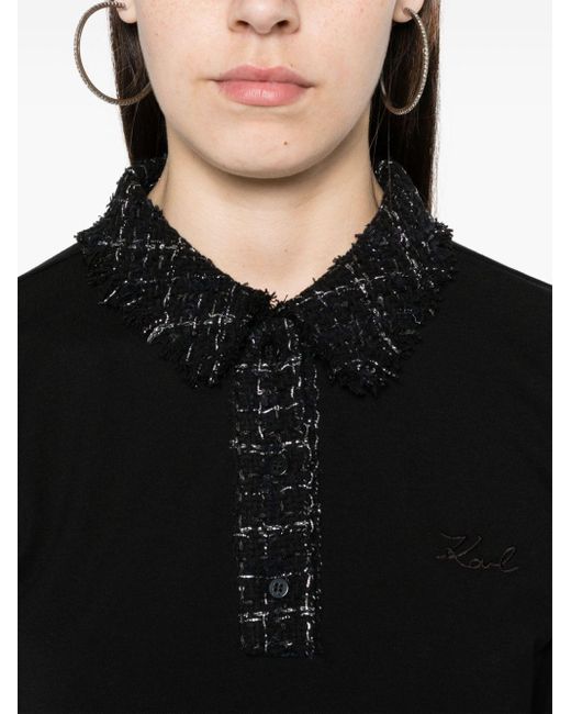 Karl Lagerfeld Black Poloshirt mit Bouclé-Detail