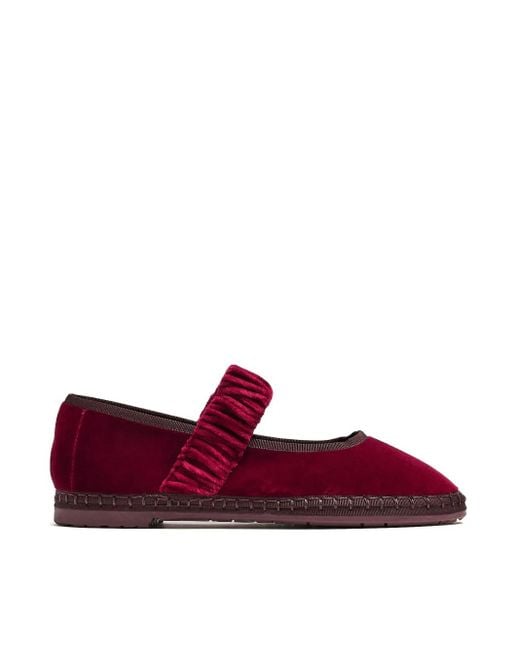 Flabelus Red Mafalda Ruched-Strap Ballet Flats