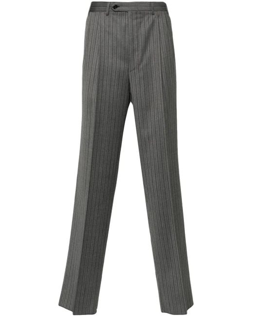 Canali Gray Pinstripe-Pattern Wool Trousers for men