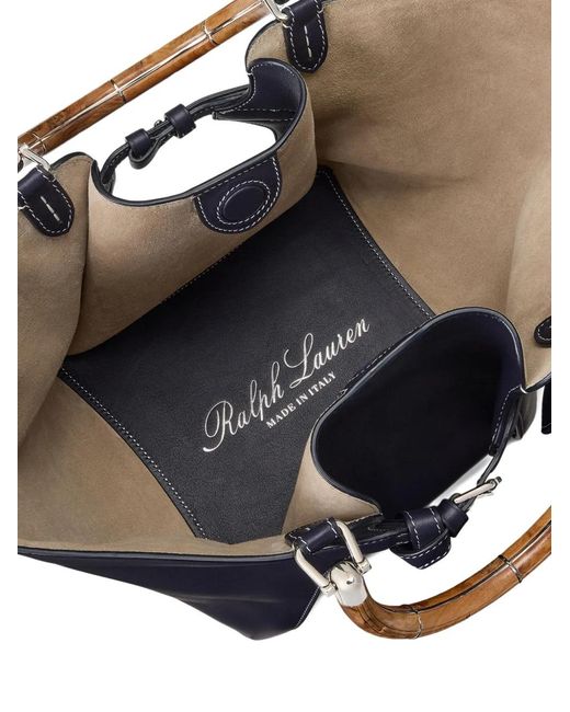 Ralph Lauren Blue Wood-Handle Leather Tote Bag