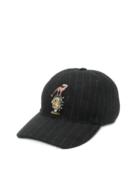 Isabel Benenato Black Pinstripe-Pattern Embroidered Baseball Cap for men