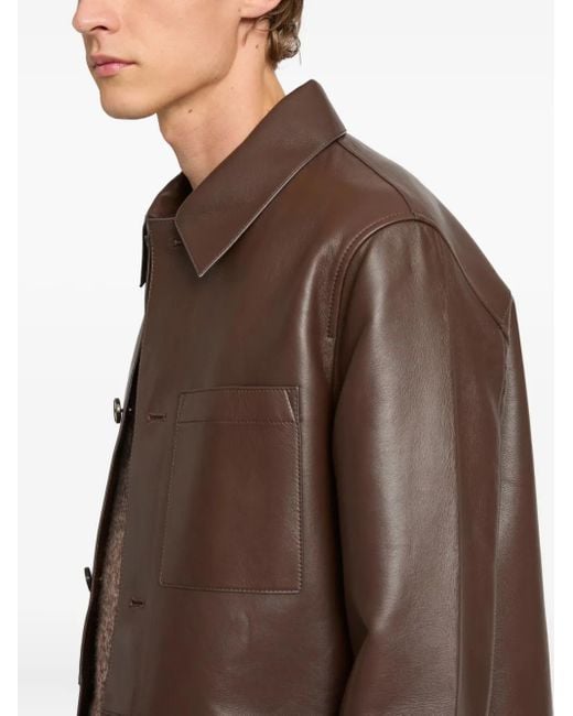 メンズ Yves Salomon レザーオーバーシャツ Brown