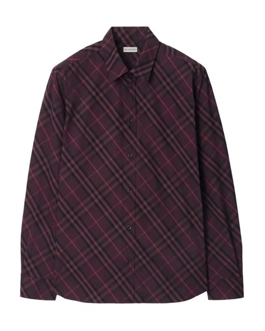 Burberry Purple Check Cotton Shirt for men