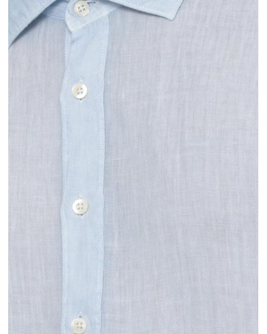 120% Lino Blue Long-Sleeved Shirt for men