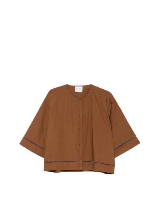 Forte_forte Brown Faggoting-Trim Wide-Sleeve Shirt