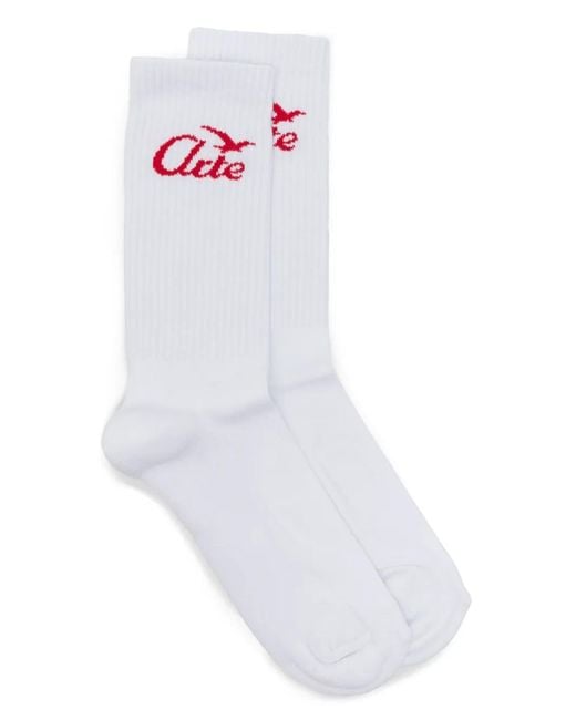 Arte' White Intarsia-Knit Logo Socks for men