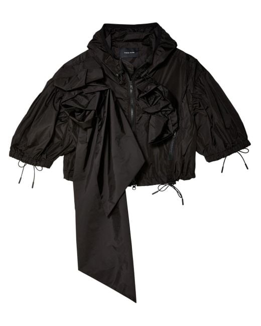 Simone Rocha Black Floral-appliquéd Cropped Jacket