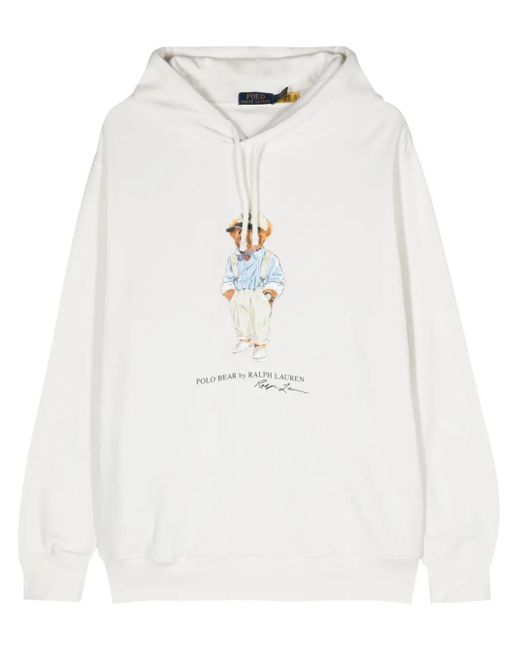 Polo Ralph Lauren White Polo Bear Drawstring Hoodie for men