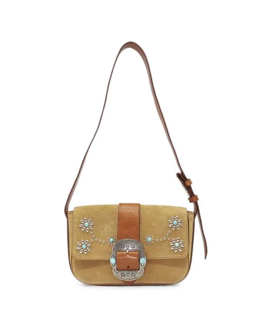 HTC White Dolly Studded Suede Shoulder Bag