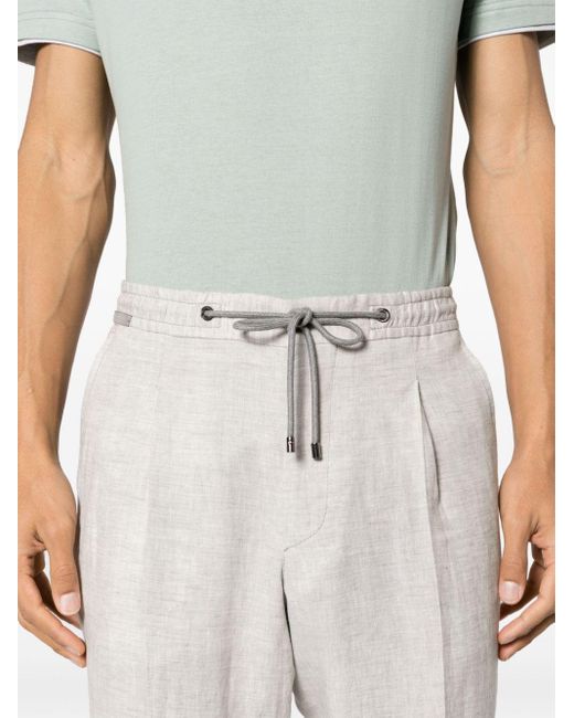 Corneliani White Elasticated-waist Linen Trousers for men