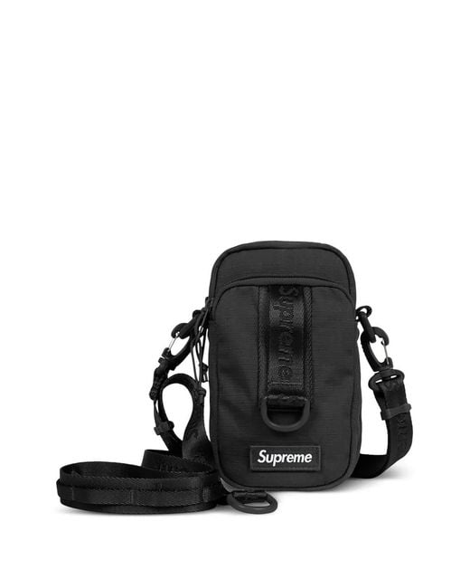 Supreme Black Logo-Patch Messenger Bag for men
