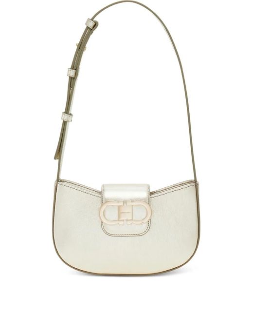 Ferragamo White Mini Double Gancini Shoulder Bag