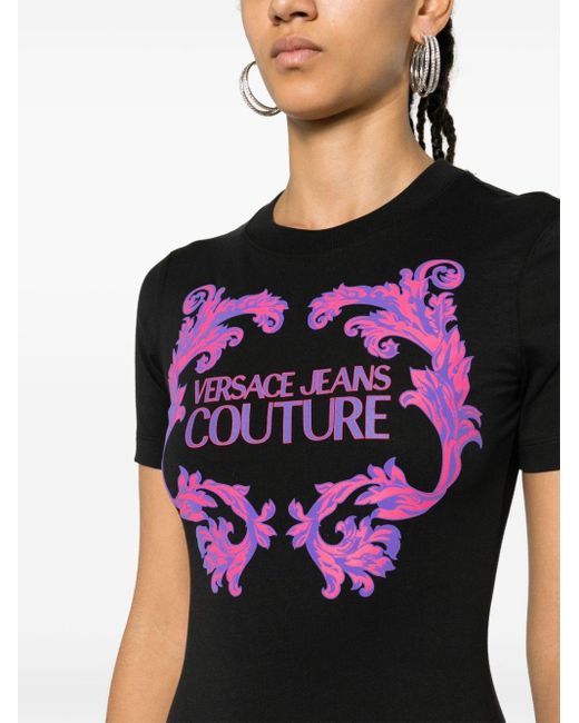 Versace Black Logo-print Cotton Minidress