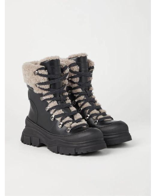Brunello Cucinelli Black Shearling-Trimmed Leather Lace-Up Boots