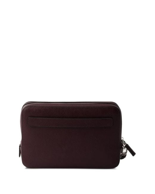 Prada Purple Leather Logo-Plaque Clutch for men