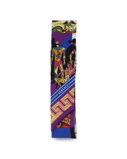 Versace Blue Seidenschal Mit Greca-Print